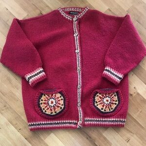 Women’s PHILOSOPHER’s Ontario Wool Hand Knit Granny Square Cardigan Size L/XL